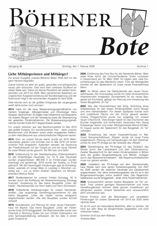 Böhener Bote Titelblatt 01/2026
