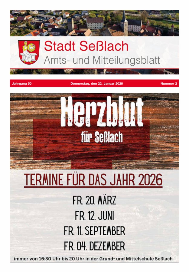 Amts- und Mitteilungsblatt Stadt Seßlach Titelblatt 02/2026