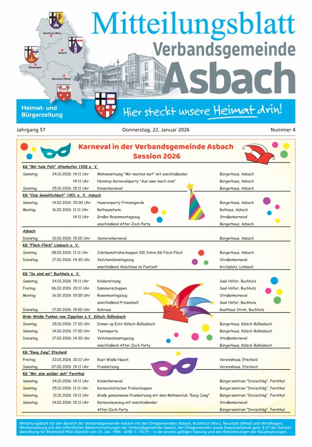 Mitteilungsblatt Verbandsgemeinde Asbach Titelblatt 04/2026