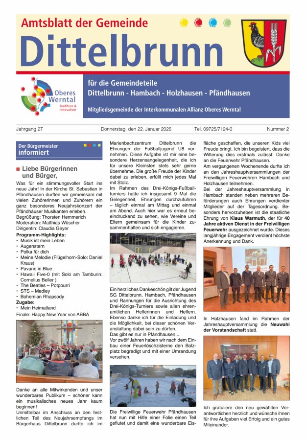 Amtsblatt der Gemeinde Dittelbrunn Titelblatt 02/2026
