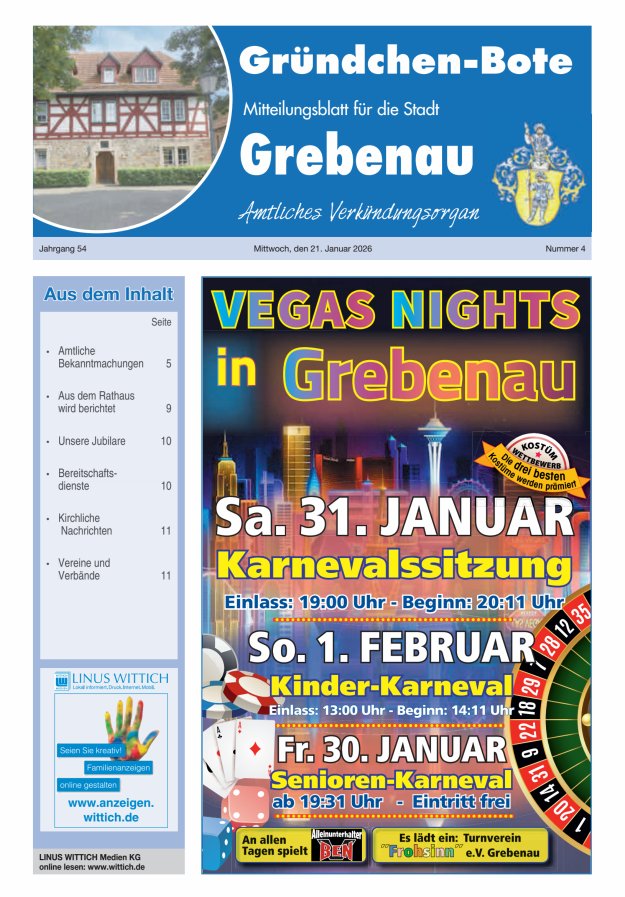 Grebenau - Gründchen Bote - Mitteilungsblatt für die Stadt Grebenau Titelblatt 04/2026