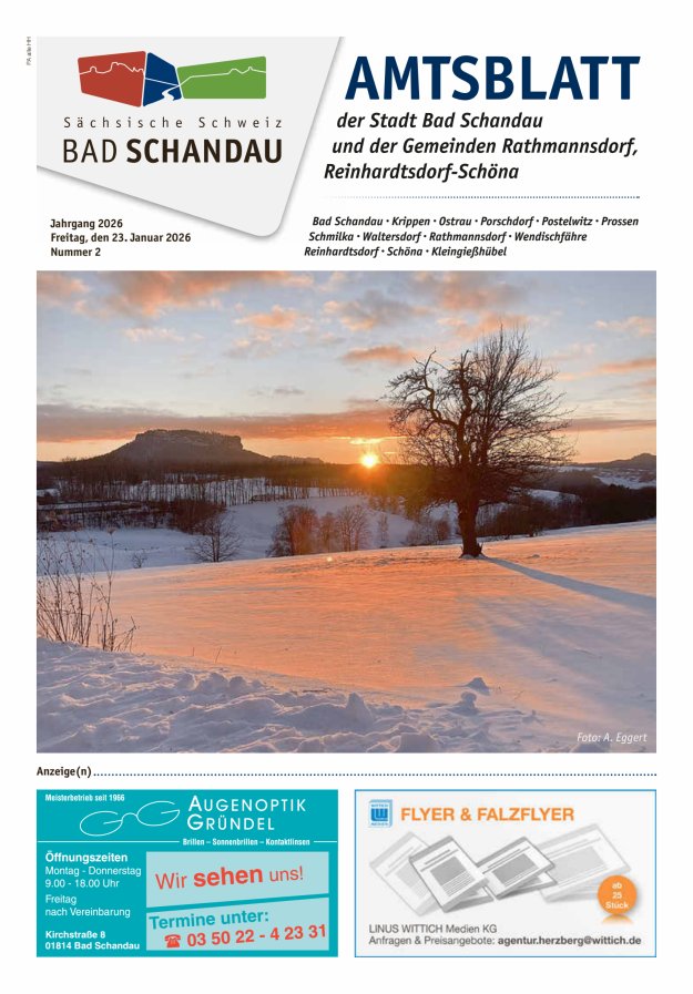 Amtsblatt der Stadt Bad Schandau und der Gemeinden Titelblatt 02/2026