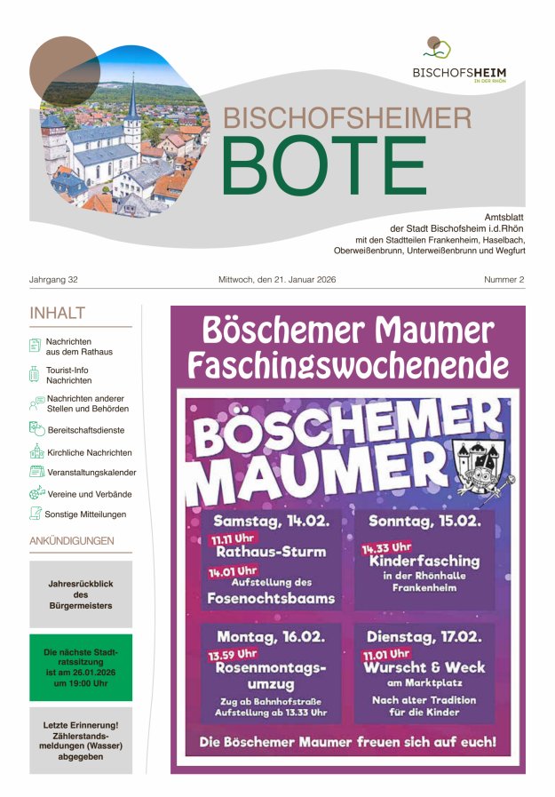Bischofsheimer Bote Titelblatt 02/2026