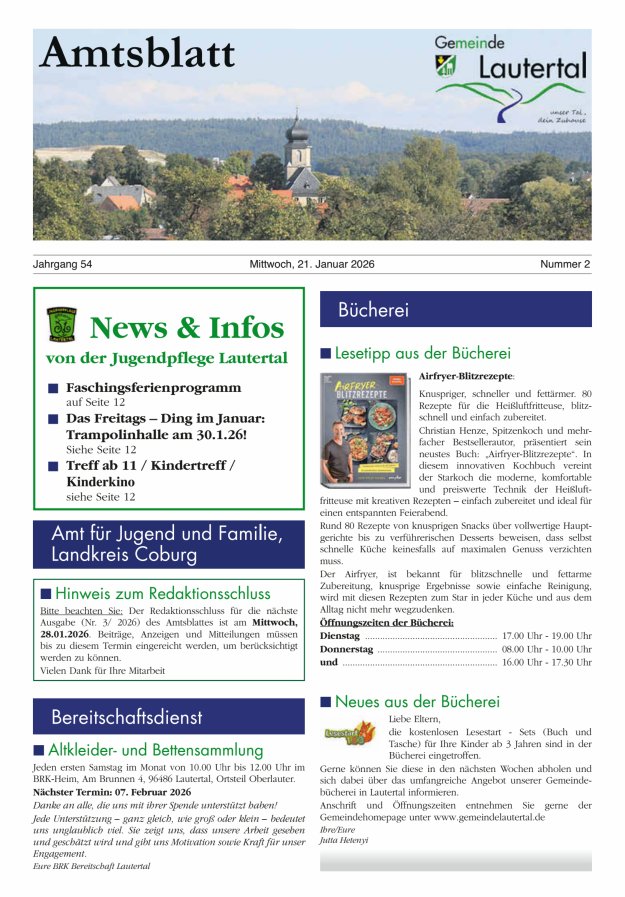 Amtsblatt der Gemeinde Lautertal Titelblatt 02/2026