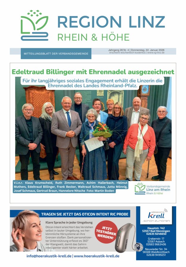 Unsere Verbandsgemeinde Linz am Rhein Titelblatt 04/2026