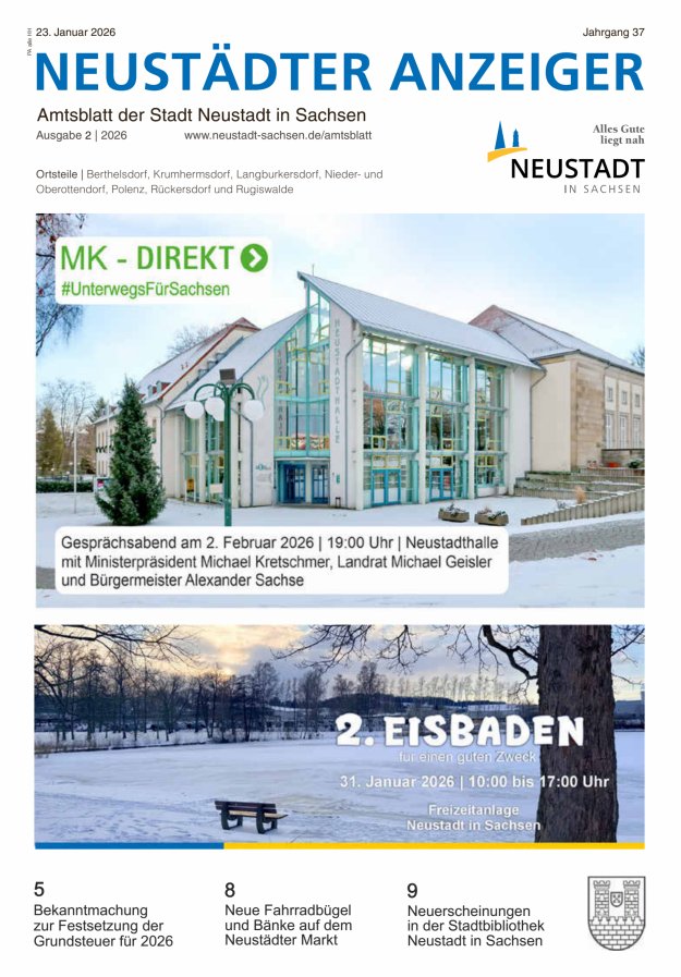 Neustädter Anzeiger - Amts- und Heimatblatt der Stadt Neustadt in Sachsen Titelblatt 02/2026