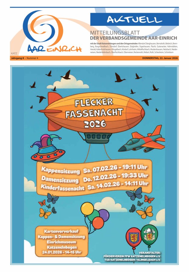 Mitteilungsblatt der Verbandsgemeinde Aar-Einrich Ausgabe Katzenelnbogen Titelblatt 03/2026