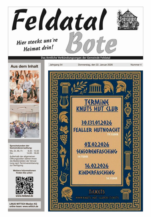 Das Amtliche Verkündungsorgan der Gemeinde Feldatal Titelblatt 04/2026