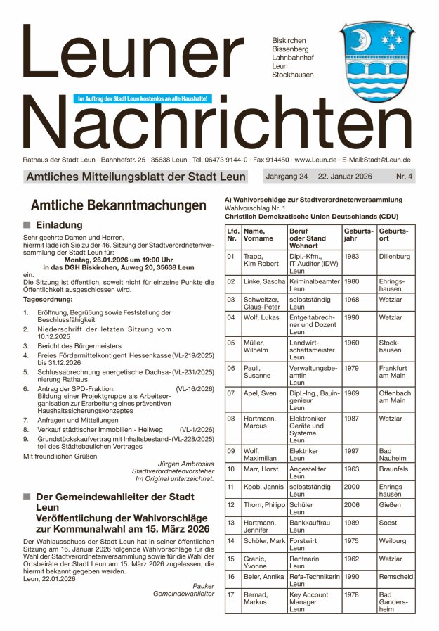 Leuner Nachrichten Titelblatt 04/2026