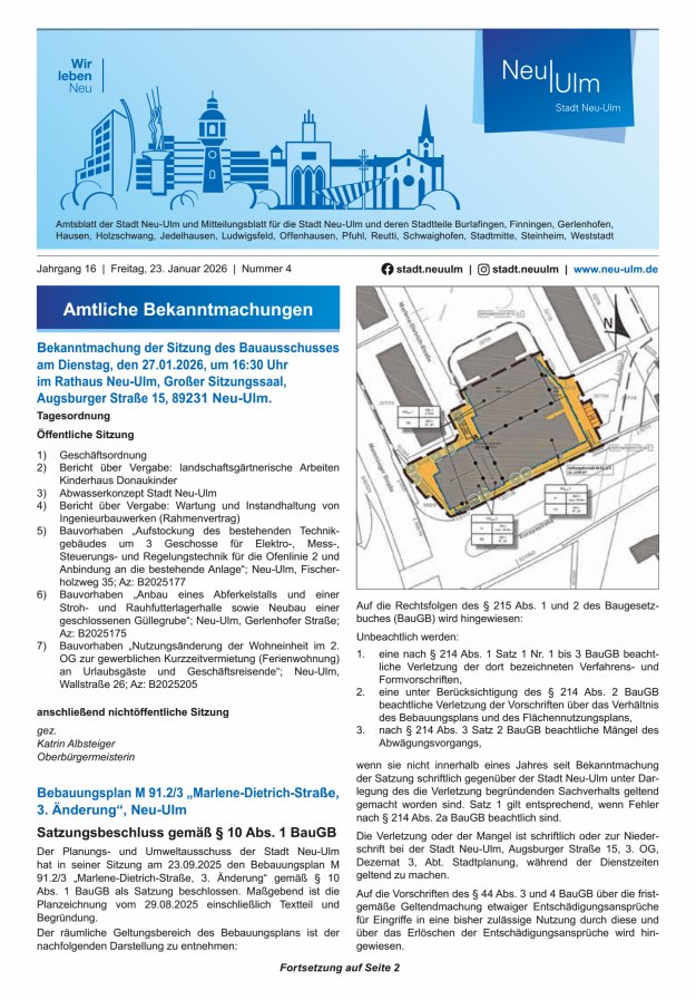 Amtsblatt der Stadt Neu-Ulm und Mitteilungsblatt für die Stadt Neu-Ulm Titelblatt 04/2026