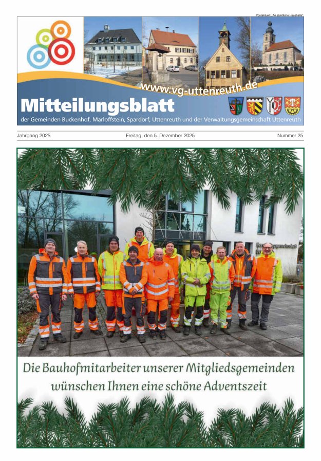 Mitteilungsblatt der Verwaltungsgemeinschaft Uttenreuth Titelblatt 25/2025