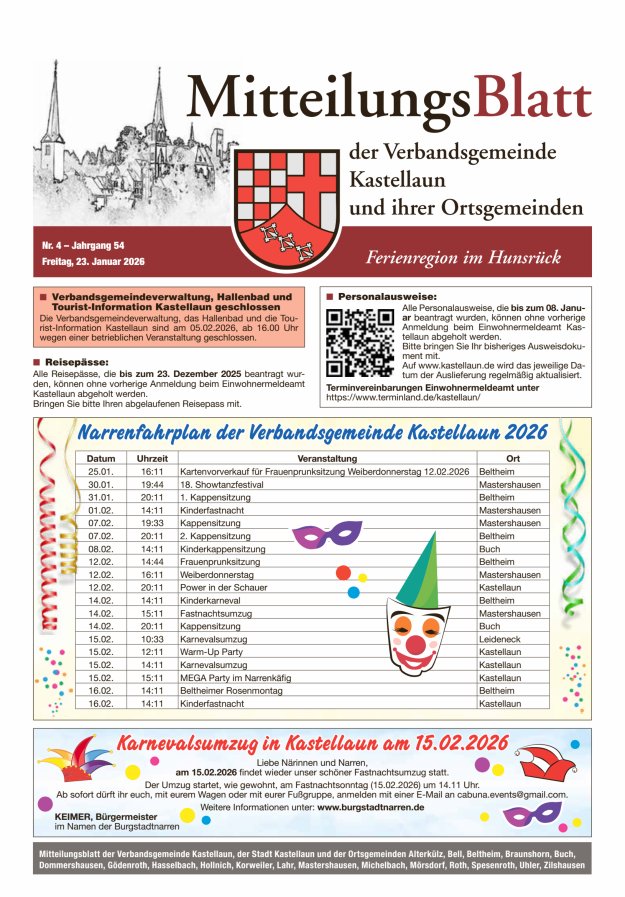 Mitteilungsblatt Kastellaun Titelblatt 04/2026