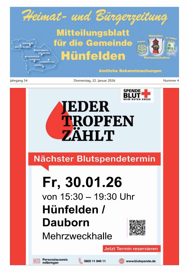 Mitteilungsblatt für die Gemeinde Hünfelden Titelblatt 04/2026