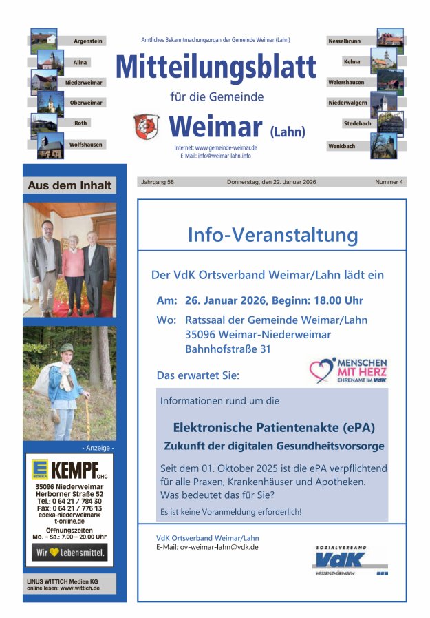 Mitteilungsblatt für die Gemeinde Weimar Titelblatt 04/2026