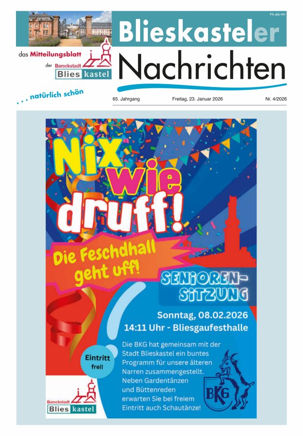 Blieskasteler Nachrichten  Titelblatt 04/2026