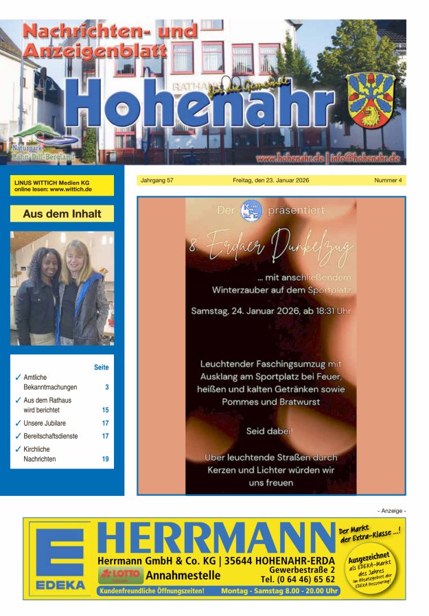 Nachrichten- und Anzeigenblatt für die Gemeinde Hohenahr Titelblatt 04/2026
