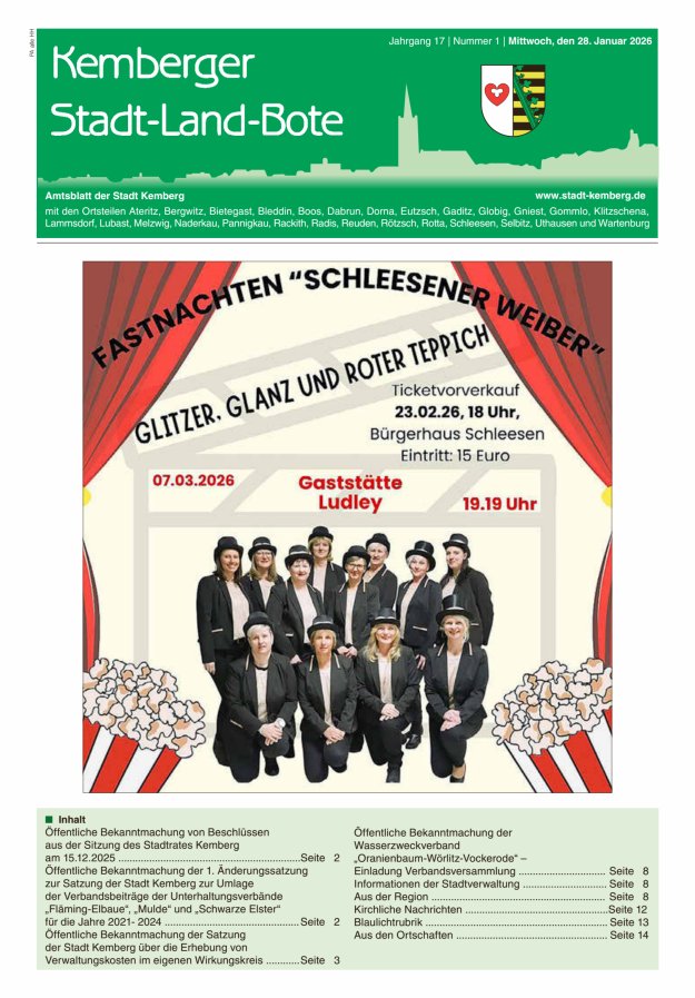 Kemberger Stadt-Land-Bote Amtsblatt der Stadt Kemberg Titelblatt 01/2026