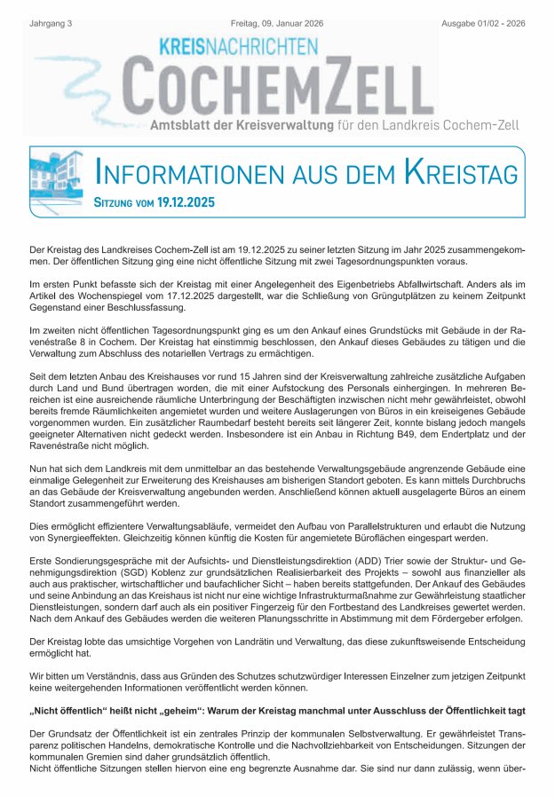 Kreisnachrichten Cochem-Zell Titelblatt 02/2026