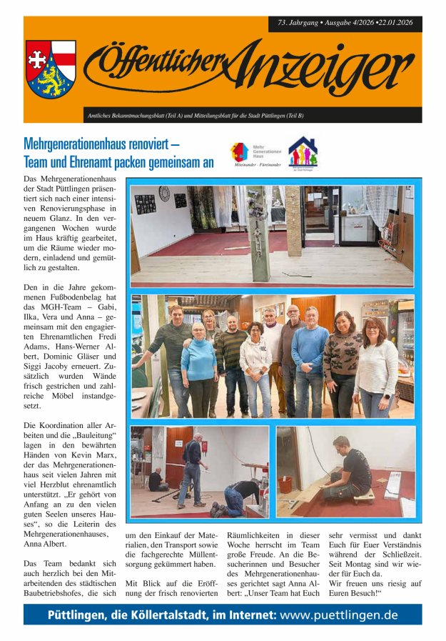 Öffentlicher Anzeiger - Stadt Püttlingen Titelblatt 04/2026