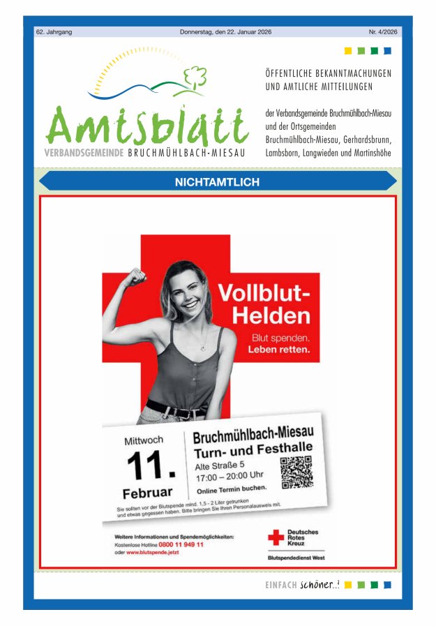 Amtsblatt der VG Bruchmühlbach-Miesau Titelblatt 04/2026