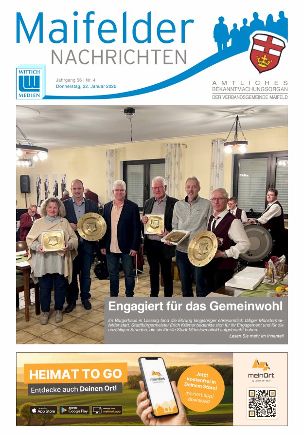 Maifelder Nachrichten - Wochenzeitung der Verbandsgemeinde Maifeld Titelblatt 04/2026