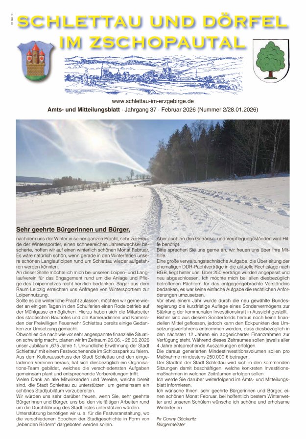 Schlettau und Dörfel im Zschopautal – Amts- und Mitteilungsblatt Titelblatt 02/2026