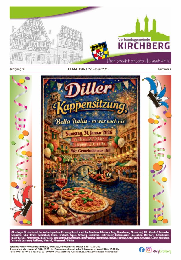 Mitteilungen der Verbandsgemeinde Kirchberg Hunsrück Titelblatt 04/2026