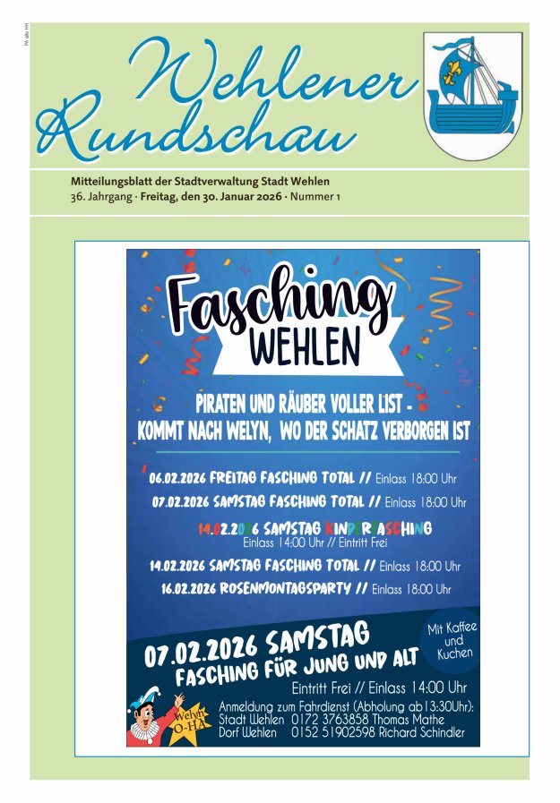 Wehlener Rundschau - Mitteilungsblatt der Stadtverwaltung Stadt Wehlen Titelblatt 01/2026