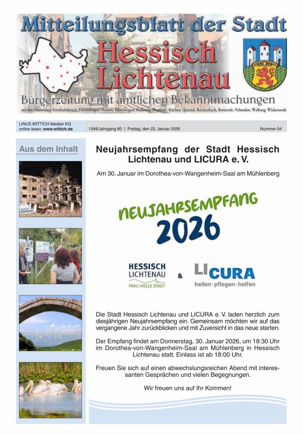Mitteilungsblatt der Stadt Hess Lichtenau Titelblatt 04/2026