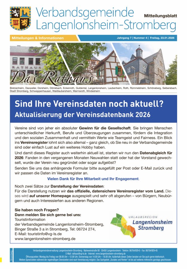 Das Rathaus - MTB d VG Langenlonsheim-Stromberg  Titelblatt 03/2026
