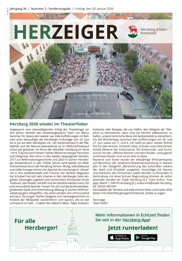 Amtsblatt für die Stadt Herzberg (Elster) mit Bekanntmachungen der Stadt  Titelblatt 02/2026