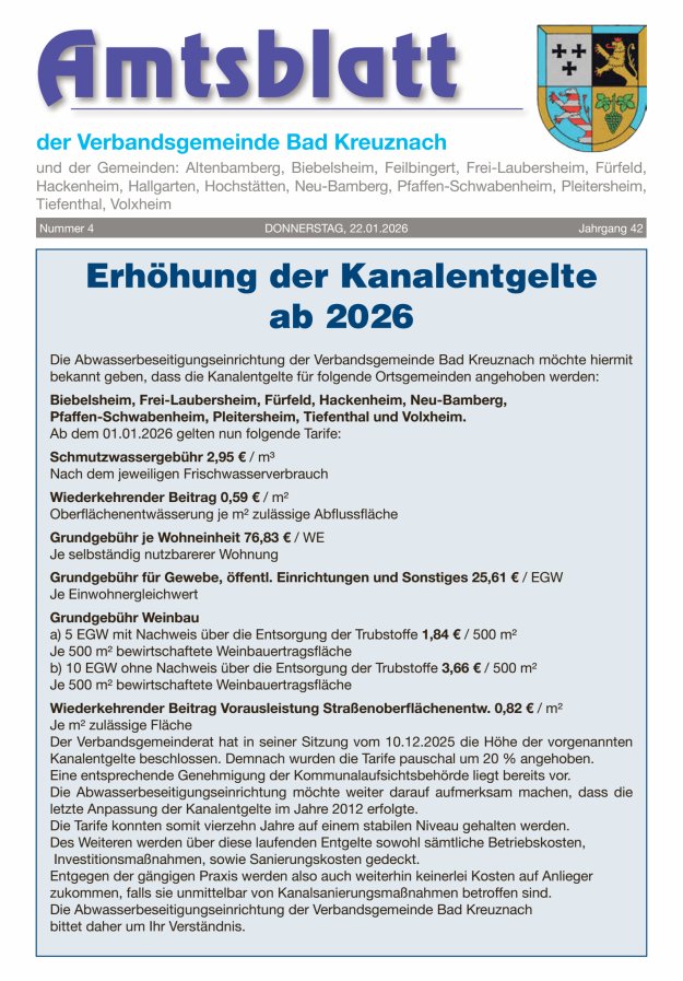 Amtsblatt der Verbandsgemeinde Bad Kreuznach Titelblatt 04/2026