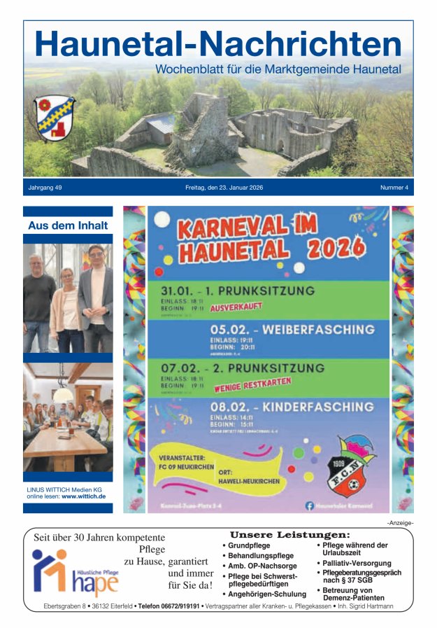 Haunetal-Nachrichten Titelblatt 04/2026