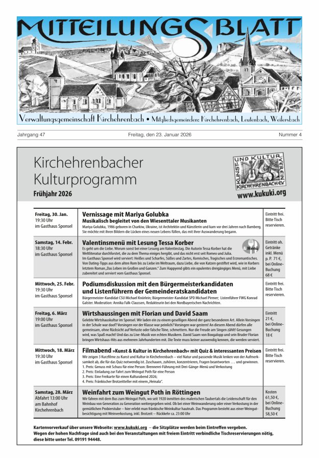Mitteilungsblatt Verwaltungsgemeinschaft Kirchehrenbach Titelblatt 04/2026