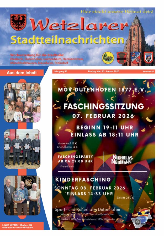 Wetzlarer Stadtteilnachrichten Titelblatt 04/2026