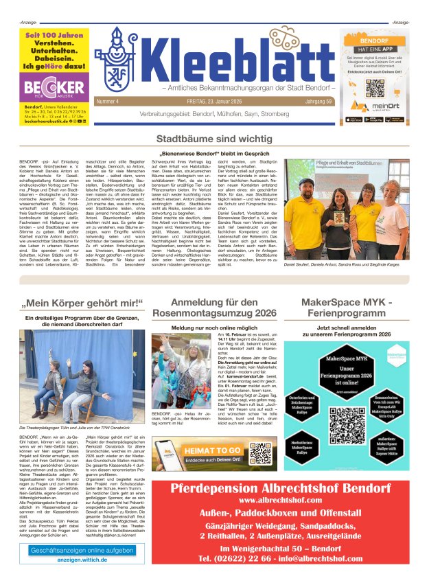 Kleeblatt - Amtliches Bekanntmachungsorgan der Stadt Bendorf Titelblatt 04/2026