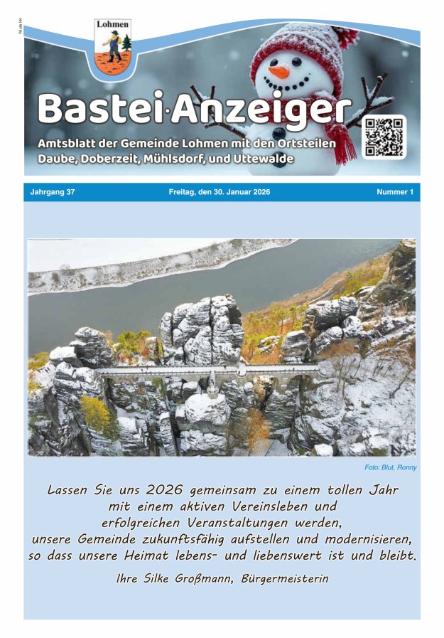 Bastei-Anzeiger - Amtsblatt der Gemeinde Lohmen mit den Ortsteilen Titelblatt 01/2026