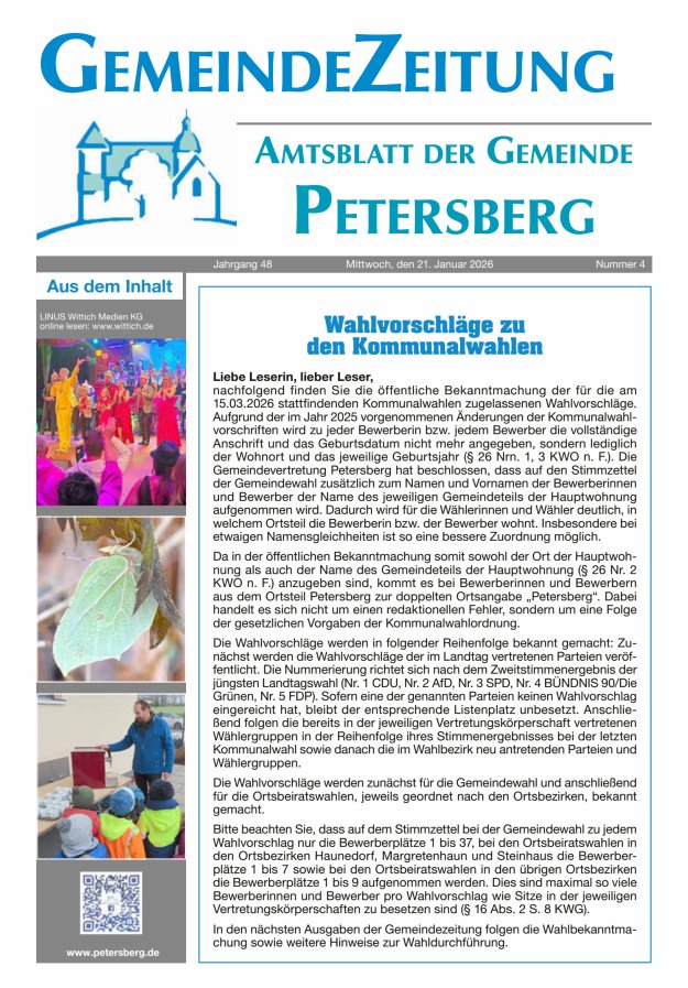 Amtsblatt Blickpunkt Petersberg Titelblatt 04/2026