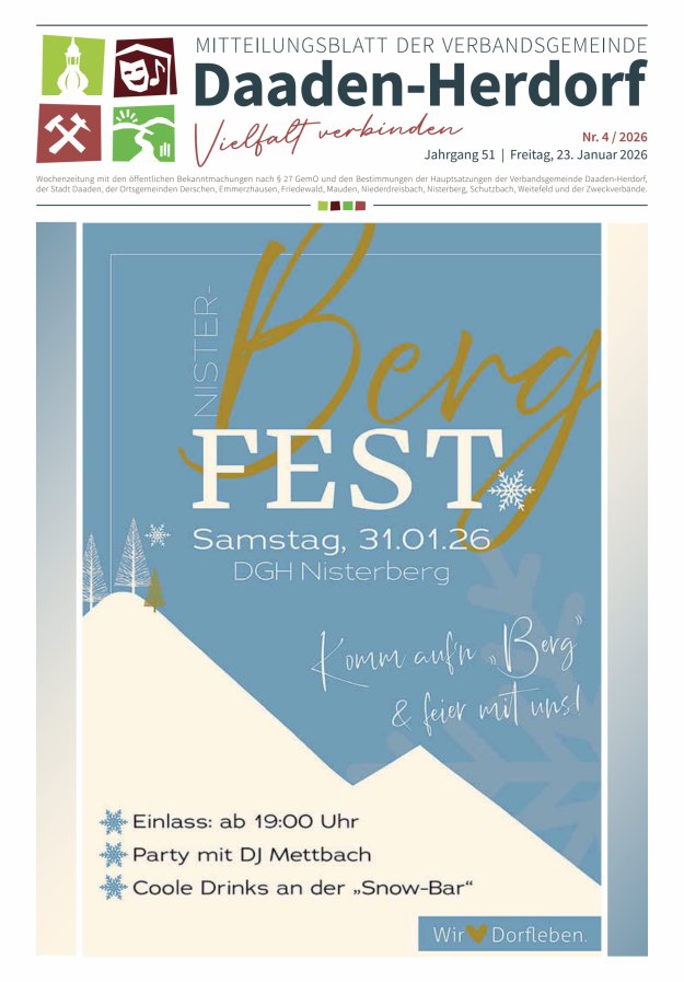 Mitteilungsblatt der Verbandsgemeinde Daaden-Herdorf Titelblatt 04/2026