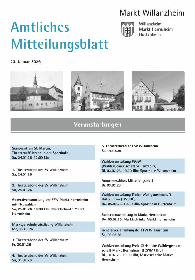 Amtliches Mitteilungsblatt des Marktes Willanzheim Titelblatt 02/2026