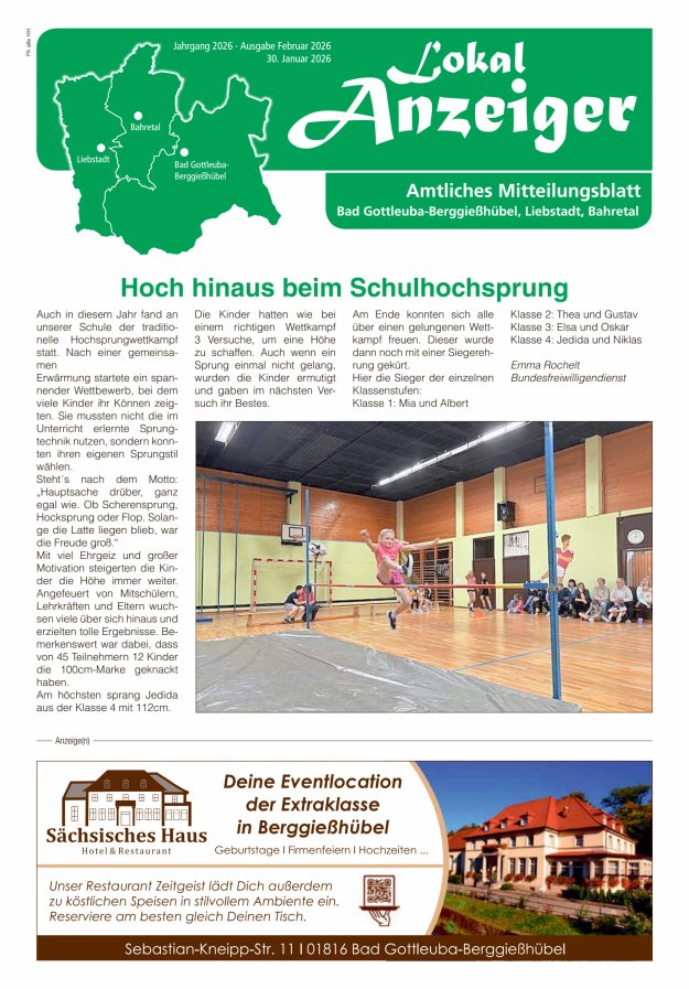 Lokal-Anzeiger - Amtliches Mitteilungsblatt Bad Gottleuba-Berggießhübel, Liebstadt, Bahretal Titelblatt 01/2026