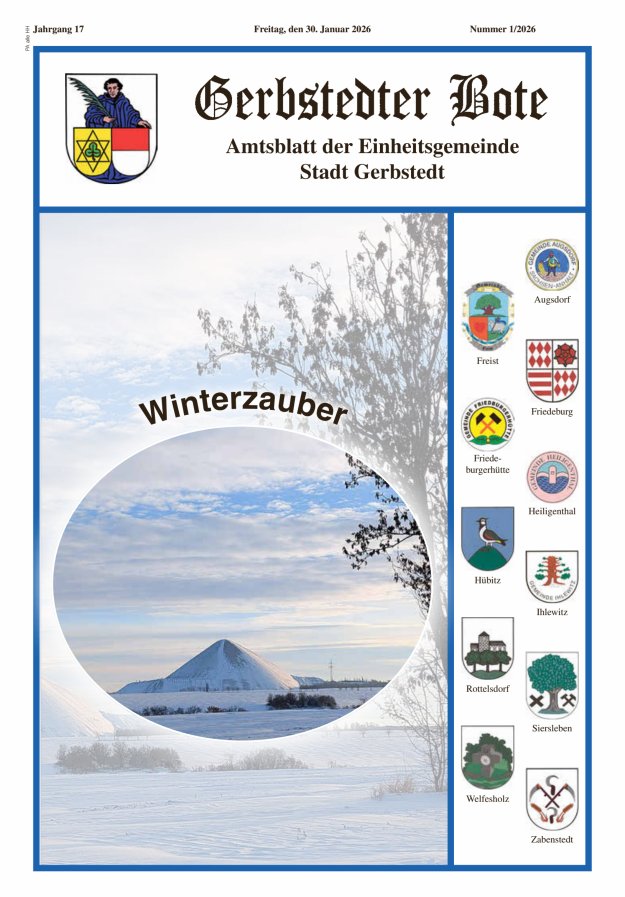 Gerbstedter Bote – Amtsblatt der Einheitsgemeinde Stadt Gerbstedt Titelblatt 01/2026