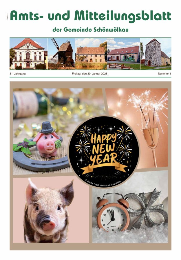 Amts- und Mitteilungsblatt der Gemeinde Schönwölkau Titelblatt 01/2026