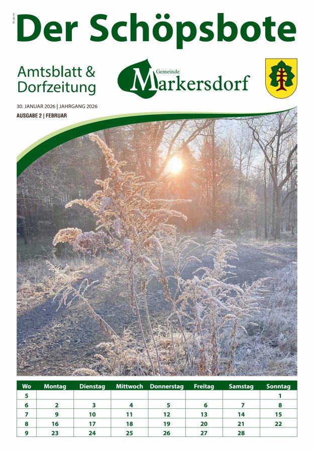 Amtsblatt und Dorfzeitung der Gemeinde Markersdorf Titelblatt 02/2026