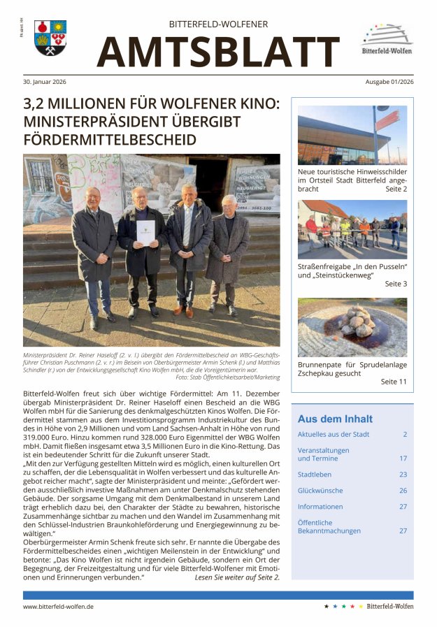 Bitterfeld-Wolfener Amtsblatt Titelblatt 01/2026