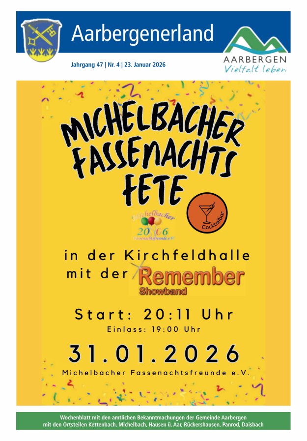 Aarbergenerland - Wochenblatt mit den amtlichen Bekanntmachungen Titelblatt 04/2026