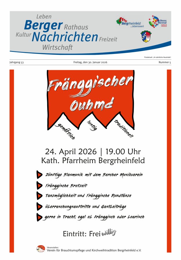 Berger Nachrichten, Bergrheinfeld Titelblatt 05/2026