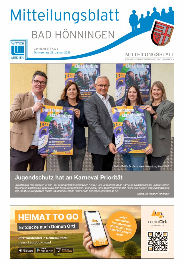 Mitteilungsblatt für den Bereich der Verbandsgemeinde Bad Hönningen Titelblatt 05/2026