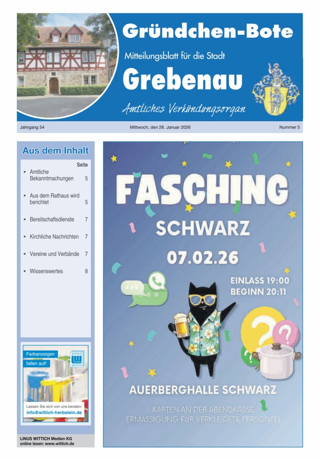 Grebenau - Gründchen Bote - Mitteilungsblatt für die Stadt Grebenau Titelblatt 05/2026
