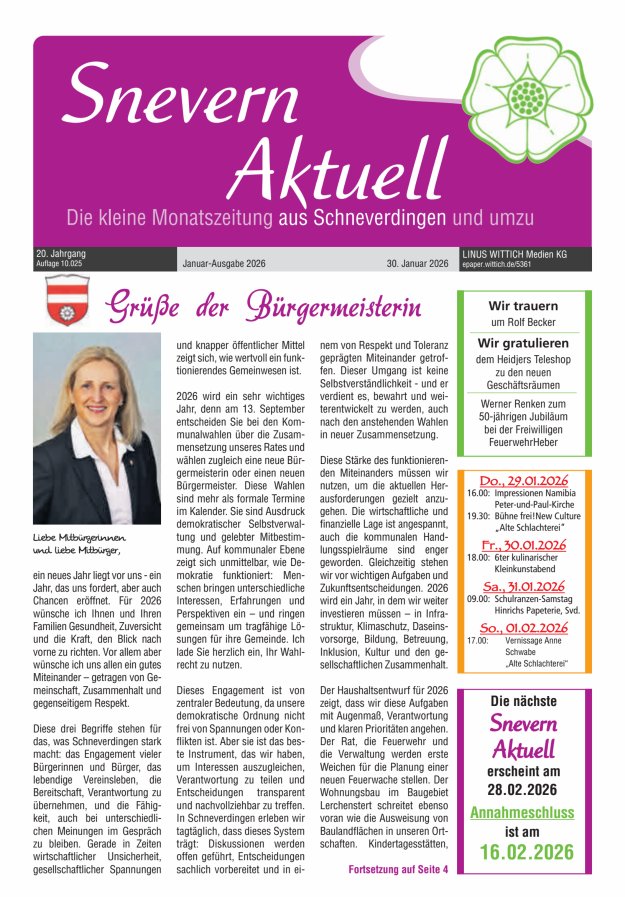 Snevern Aktuell Titelblatt 01/2026